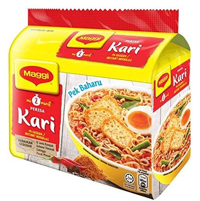 Maggi Malaysia 2 Minute Instant Curry Flavour Masala Noodles 5 Packs x 79g Kari Spicy Pedas Mee Chili Soup