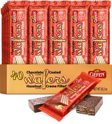 Gefen 40 Pack Individually Wrapped Dairy Free Chocolate Coated Wafers Filled with Delicious Hazelnut Flavored Cream Kosher Lunch Box Friendly