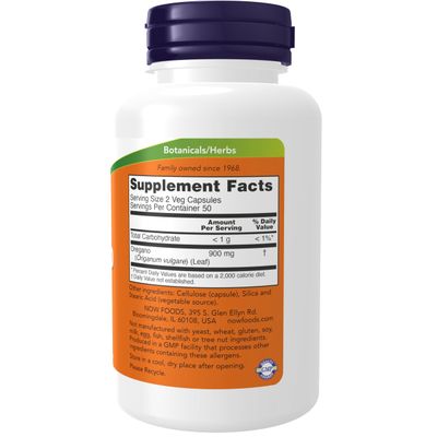 NOW Foods Supplements, Oregano Origanum vulgare 450 mg, Free Radical Scavenger, 100 Veg Capsules