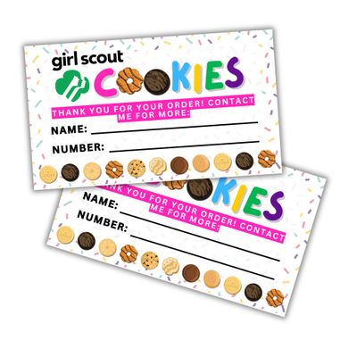 Girl Cookies Reorder Card 50 pk 3.5x2 Thank You For Your Order Name Troop Number Leader Scout Cookie Box Label Tag Sprinkles