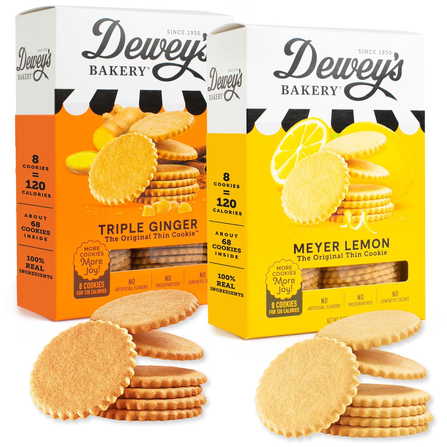 Dewey&#39;s Bakery Meyer Lemon &amp; Triple Ginger Moravian Style Thin Cookies Variety Pack, Bakery Fresh with Real Simple Ingredients, Low Calorie Snack, No Artificial Flavors, 9oz Pack of 2