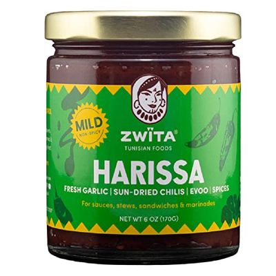 Zwita Mild Harissa 6oz Tunisian Thick Sun Dried Chili Paste NOT Spicy Harissa Paste Sun Dried Chilis, Fresh Garlic, Extra Virgin Olive Oil, Spices Ancestral Recipe 100 Grandma Approved Amazing Flav...