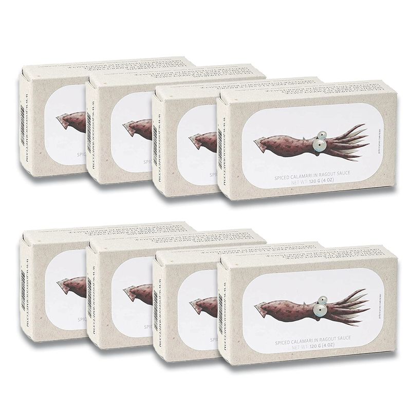 JOSE Gourmet,Spiced Calamari in Ragout Sauce by Jose Gourmet,Canned Squid Calamari in Sauce,Wild Caught Portuguese Calamari,Vitamin Rich Low Calorie Seafood,125g Can,Pack of 8