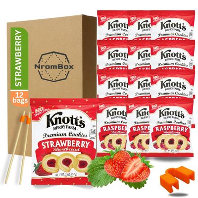 12 Pack- Knott&#39;s Berry Farm Premium Strawberry Shortbread Bite Sized Cookies 2 Oz Bags Knotts Strawberry Shortbread Cookies Reusable Chopstick Helper Practice, Adult, Trainer. Made in USA