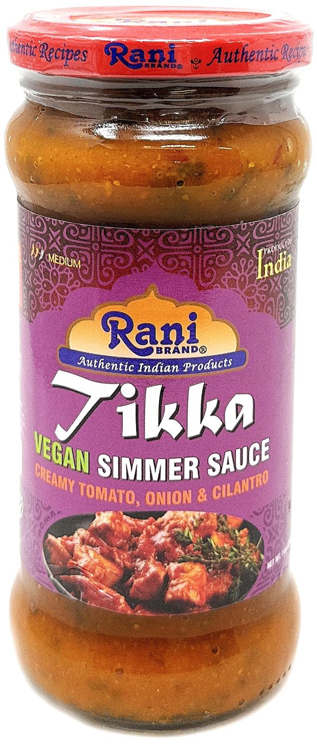 Rani Tikka Curry Vegan Simmer Sauce Creamy Tomato, Onion &amp; Cilantro 14oz 400g Glass Jar Easy to Use Vegan No Colors All Natural NON-GMO Gluten Free Indian Origin