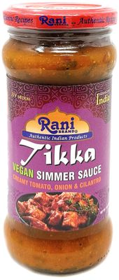 Rani Tikka Curry Vegan Simmer Sauce Creamy Tomato, Onion &amp; Cilantro 14oz 400g Glass Jar Easy to Use Vegan No Colors All Natural NON-GMO Gluten Free Indian Origin