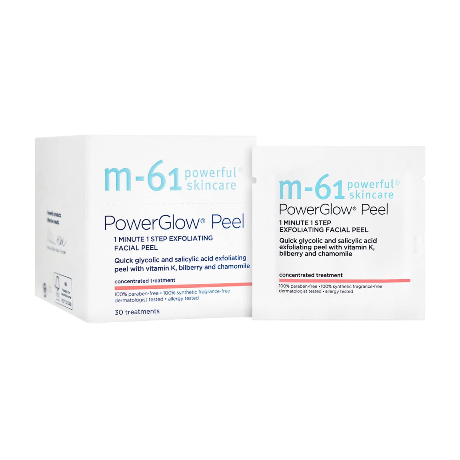 m-61 PowerGlow Peel Exfoliating Facial Peel With Glycolic, Salicylic Acid. 1 Minute, 1 Step - 30 Treatments