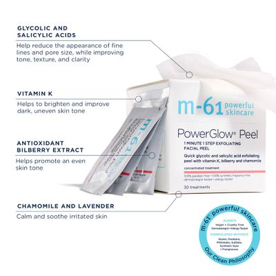 m-61 PowerGlow Peel Exfoliating Facial Peel With Glycolic, Salicylic Acid. 1 Minute, 1 Step - 30 Treatments