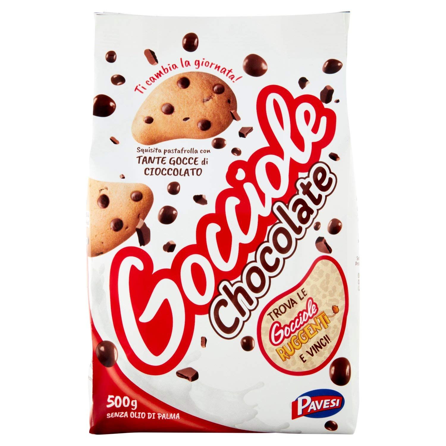 Pavesi: Gocciole Chocolate Biscuits with Chocolate drops , no palm oil - 17,6 Oz 500g , Pack of 4