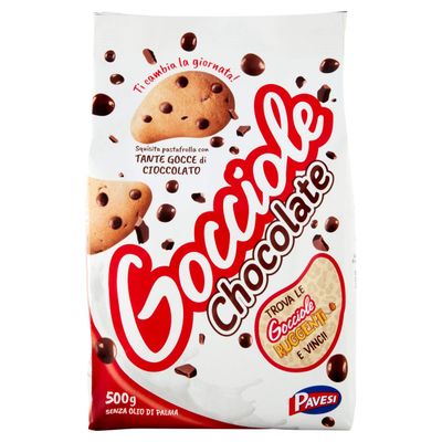 Pavesi: Gocciole Chocolate Biscuits with Chocolate drops , no palm oil - 17,6 Oz 500g , Pack of 4