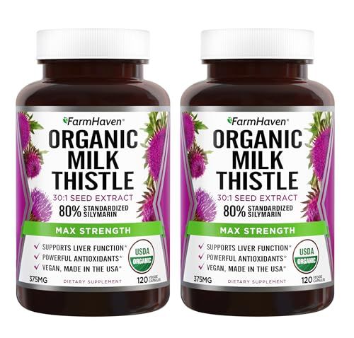 FarmHaven USDA Organic Milk Thistle Capsules 30X Concentrated Seed Extract &amp; 80 Silymarin Standardized - Supports Liver Function and Overall Health Non-GMO 240 Veggie Capsules