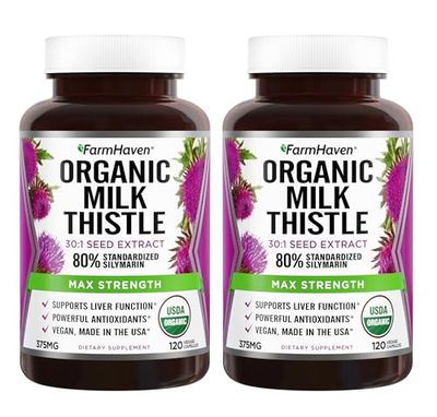 FarmHaven USDA Organic Milk Thistle Capsules 30X Concentrated Seed Extract &amp; 80 Silymarin Standardized - Supports Liver Function and Overall Health Non-GMO 240 Veggie Capsules