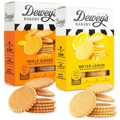 Dewey&#39;s Bakery Meyer Lemon &amp; Triple Ginger Moravian Style Thin Cookies Variety Pack, Bakery Fresh with Real Simple Ingredients, Low Calorie Snack, No Artificial Flavors, 9oz Pack of 2