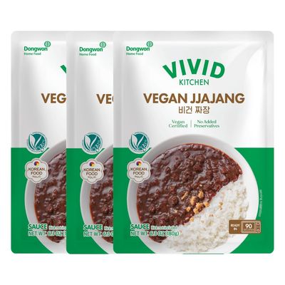 VIVID KITCHEN Vegan Sauce - 4 Bold, Plant-Based Sauces Vegan Curry, Spicy Curry, Ragu, Jjajang - No Animal Ingredients, Cholesterol-Free, Keto-Friendly, Ready-to-Eat in 90 Seconds! 3Packs Vegan Jja...