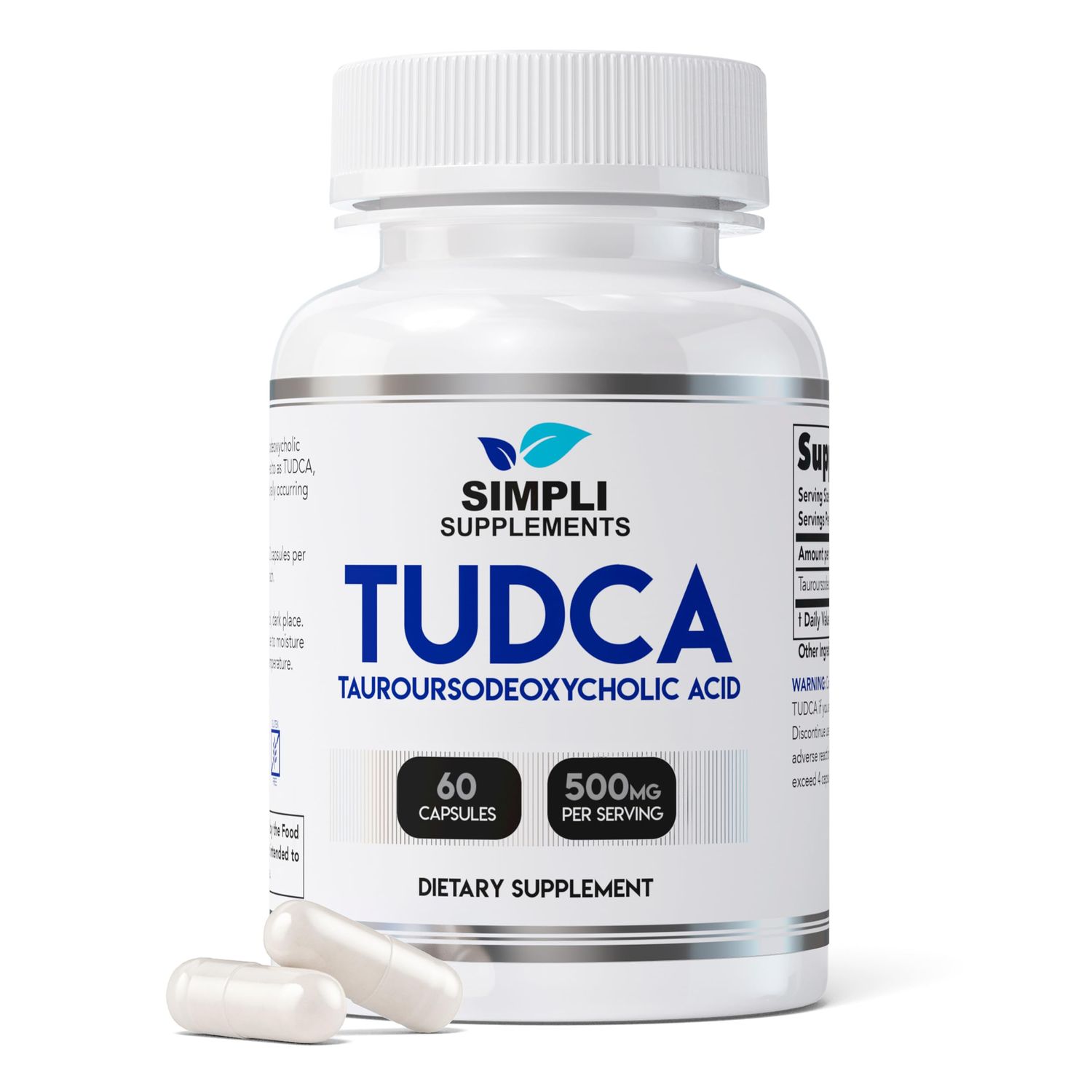 TUDCA 500mg per Serving 60 Capsules 30 Day Supply Tauroursodeoxycholic Acid for Your Liver Powerful Tudca Supplement