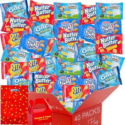 Classic Snacks Variety Pack Oreos Chocolate Sandwich Cookies, Ritzs Bits Cheese Crackers, Teddy Honey Graham, Chip Ahoy Nutter Butter Bites Peanut Butter Lunch Party Travel Gift Muchai Box 40 Indiv...