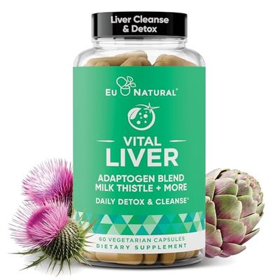 Vital Liver Cleanse Detox &amp; Repair - 9-in-1 Liver Support Supplement - Milk Thistle, Artichoke Extract, Turmeric, Adaptogens - Optimal Liver Function and Digestive Health - 60 Vegetarian Soft Capsules