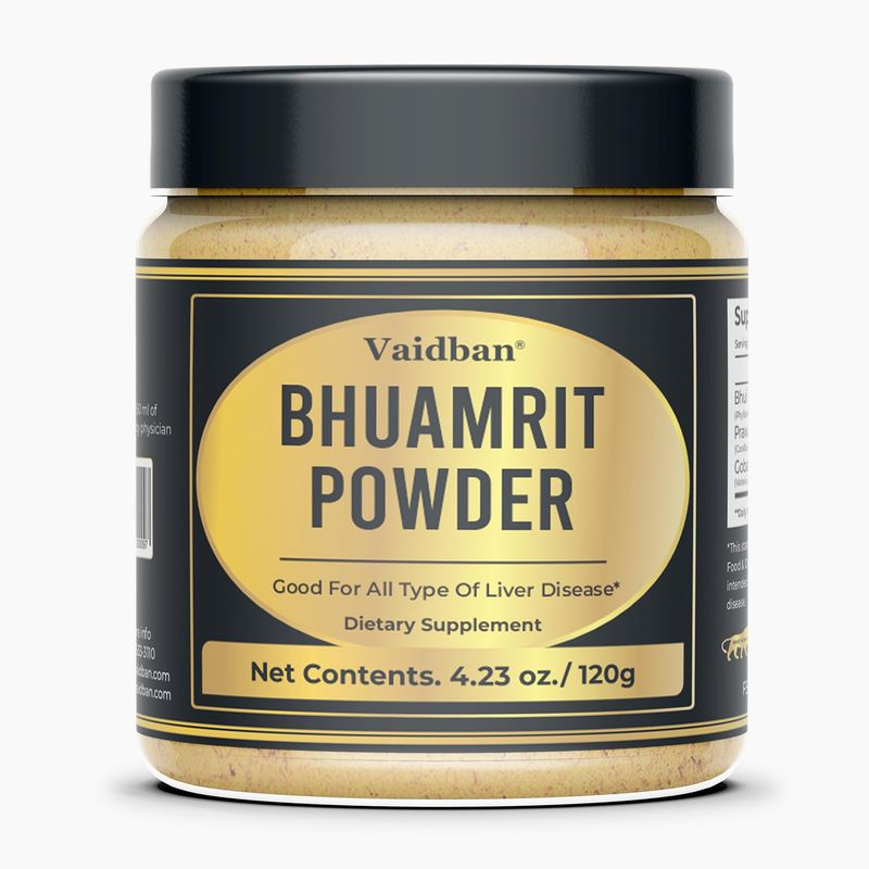 Vaidban Bhuamrit Powder - Ayurvedic Liver Support Formula with Bhui Amla &amp; Prawal Pisti - Easy Mix Dietary Supplement - 120g