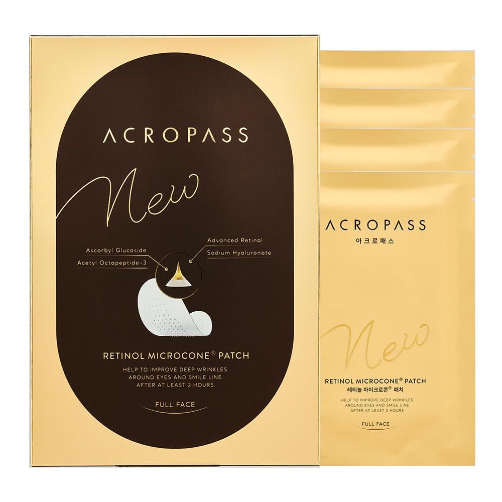 ACROPASS New Retinol Hyaluronic Microcone Patch for Full Face Ultra 3,300 IUg Retinol Anti-Aging Patch for Eye Area, Frown Line, Smile Line Wrinkles 4 pouches