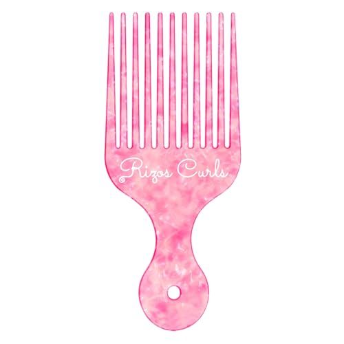 Rizos Curls Hair Pick Comb, Fluff Curls &amp; Add Volume, Larger Pick To Lift Roots, Curly Textured Hair, Pink