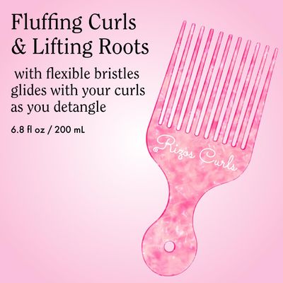 Rizos Curls Hair Pick Comb, Fluff Curls &amp; Add Volume, Larger Pick To Lift Roots, Curly Textured Hair, Pink