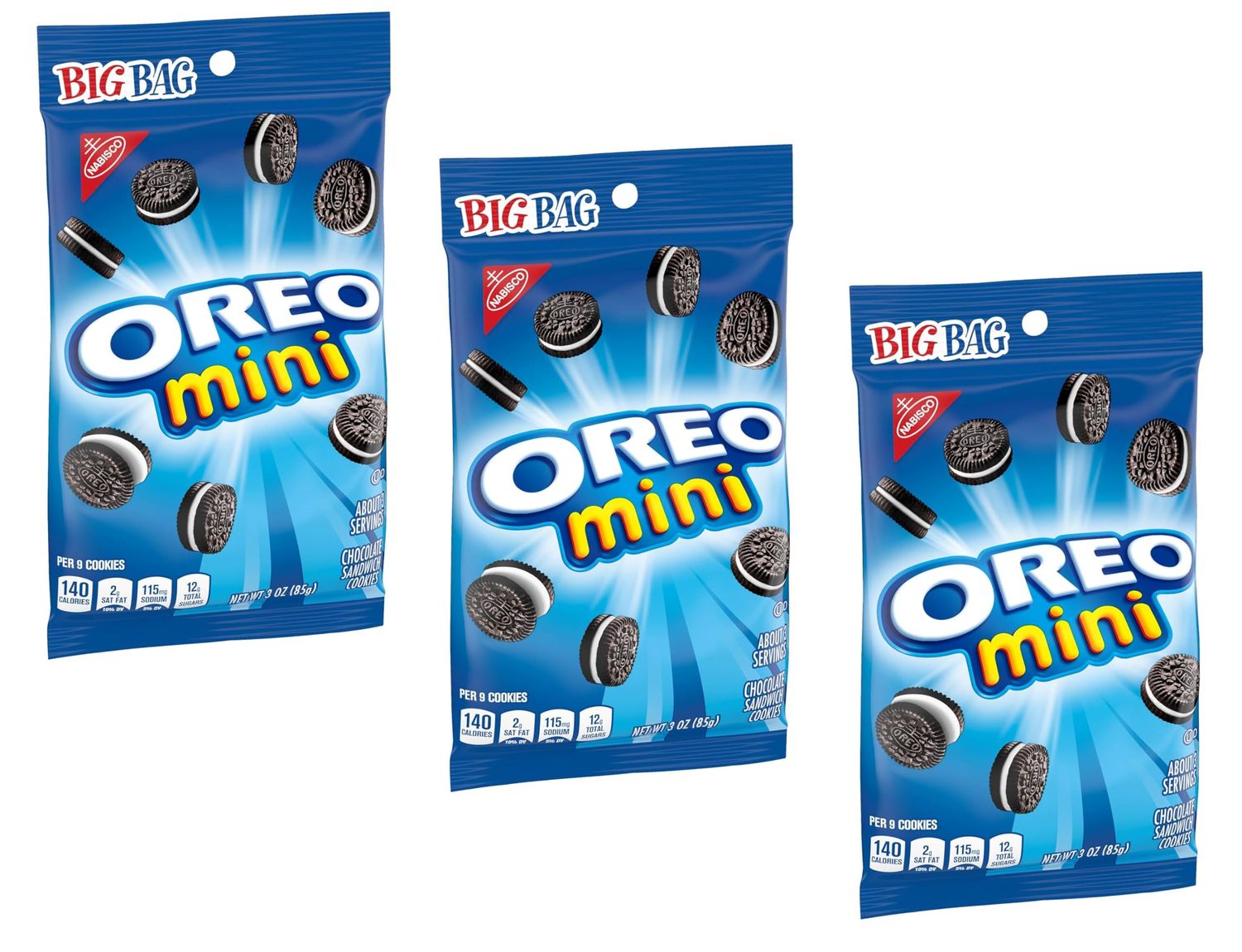 Snacks OREO Mini Chocolate Sandwich Cookies, Snackable Delights, 3 oz Big Bags 3 Pack