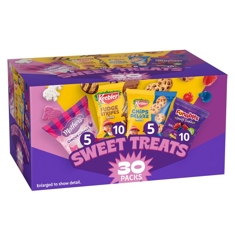 Keebler Sweet Treat Variety Pack, 30-Count Box, Includes Chips Deluxe, Funables, Fudge Stripes, and Mother's Circus Animal Cookies, 29 oz