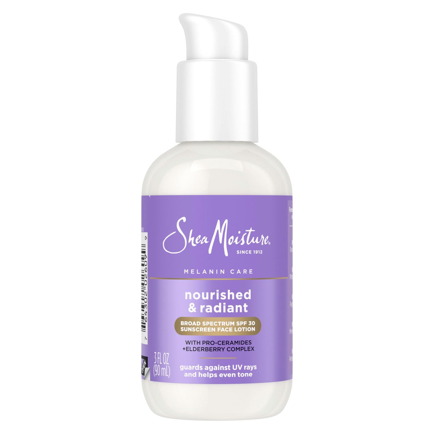 SheaMoisture Melanin Care Broad Spectrum SPF 30 Sunscreen Face Lotion Nourished &amp; Radiant for Protection Against UV Rays &amp; Even Tone, with Pro-Ceramides Elderberry Complex, 3 oz
