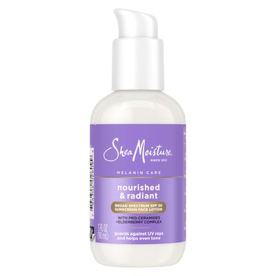 SheaMoisture Melanin Care Broad Spectrum SPF 30 Sunscreen Face Lotion Nourished & Radiant for Protection Against UV Rays & Even Tone, with Pro-Ceramides Elderberry Complex, 3 oz SheaMoisture Melanin Care Broad Spectrum SPF 30 Sunscreen Face Lotion Nourished & Radiant for Protection Against UV Rays & Even Tone, with Pro-Ceramides Elderberry Complex, 3 oz