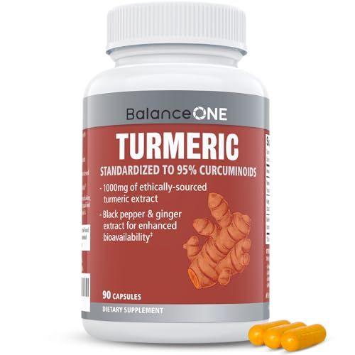 Balance ONE Turmeric Extract 1000mg with Max Strength 95 Curcuminoids - Turmeric Curcumin Supplement for Joint Comfort &amp; Antioxidant Support - Ginger Extract and BioPerine - 1 Month Supply