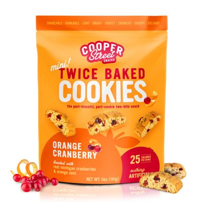 Cooper Street Twice Baked Orange Cranberry Biscotti Cookies - Light and Crispy Coffee Cookie Bites - Traditional Low Calorie Italian Snacks for Adults &amp; Kids - Kosher, Dairy, Peanut &amp; Soy Free - 5oz