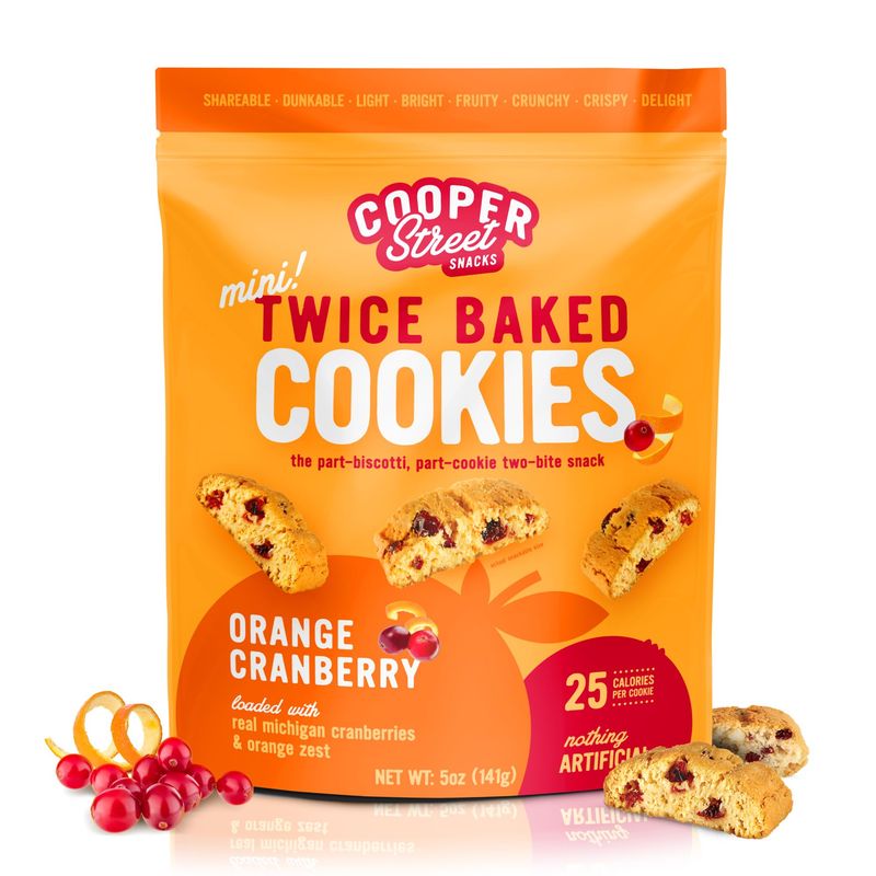Cooper Street Twice Baked Orange Cranberry Biscotti Cookies - Light and Crispy Coffee Cookie Bites - Traditional Low Calorie Italian Snacks for Adults &amp; Kids - Kosher, Dairy, Peanut &amp; Soy Free - 5oz