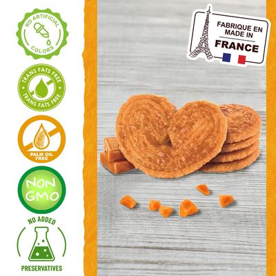 St Michel Caramel Palmiers Biscuits Made In France, pack of 4 100g each Non-GMO. Total of 48 Crunchy Caramel glazed Puff Pastry Butter Biscuits