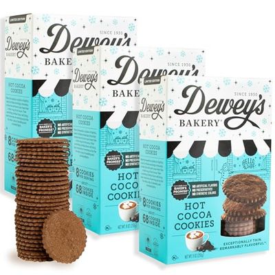 Dewey&#39;s Bakery Hot Cocoa Moravian Style Cookie Thins, Bakery Fresh with Real Simple Ingredients, Low Calorie Snack, No Artificial Flavors, Synthetic Colors or Preservatives, Seasonal, 9oz Pack of 3
