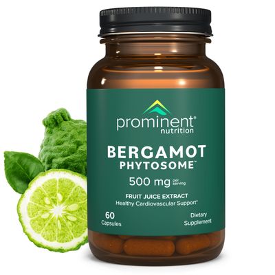 Prominent Nutrition Bergamot Phytosome, Clinically Researched Vazguard Citrus Bergamot Extract for Cholesterol and Heart Health Support, Enhanced-Absorption Supplement, 500 mg, 60 Capsules