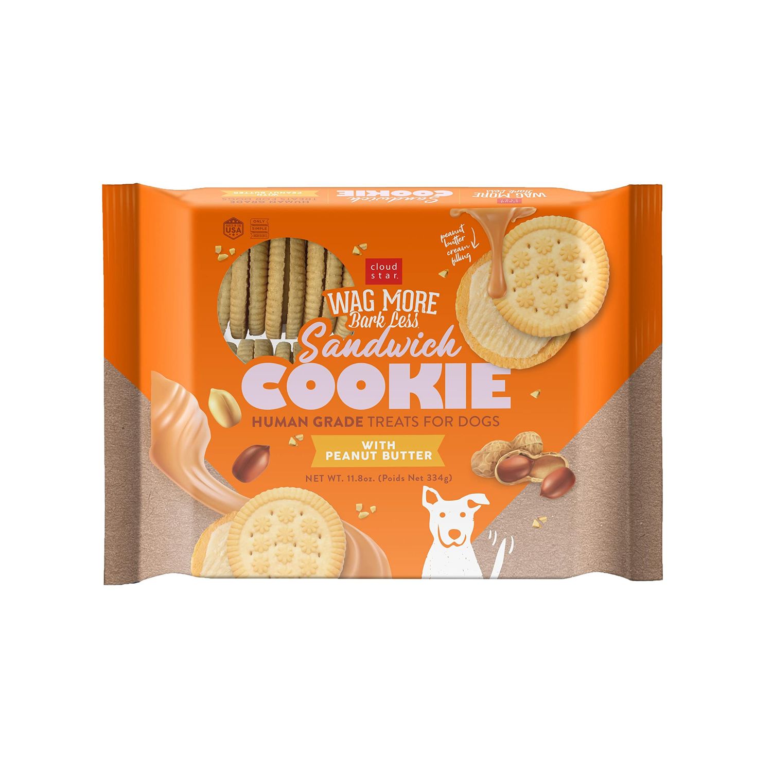 Cloud Star Wag More Bark Less Human Grade Sandwich Cookie: Peanut Butter - 11.8oz