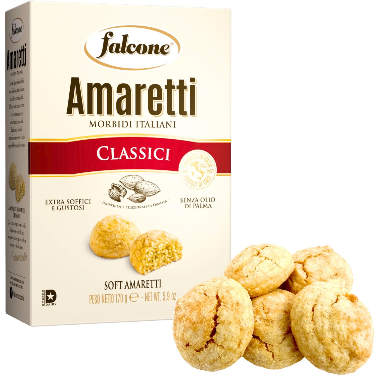 Falcone Classic Soft Amaretti Cookies from Italy 5.9 oz 170g Amaretto Cookies - Almond Macaroons - Almond Biscotti - Macaroons - Imported Pastry Biscuits
