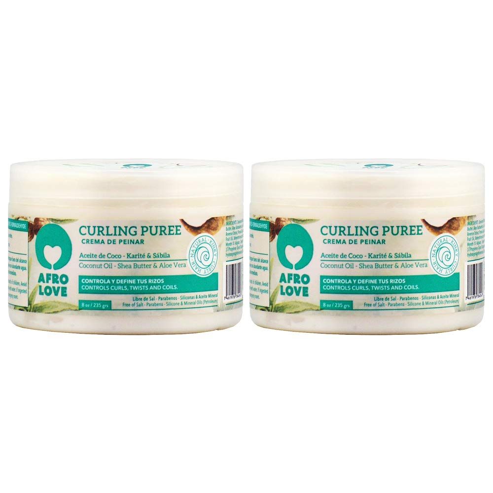 Afro Love Curling Puree 8oz Pack of 2 Curl Cream for Defining Curls, Twists &amp; Coils - Frizz Control, Hydrating &amp; Moisturizing - Sulfate-Free, Paraben-Free, for Curly &amp; Coily Hair