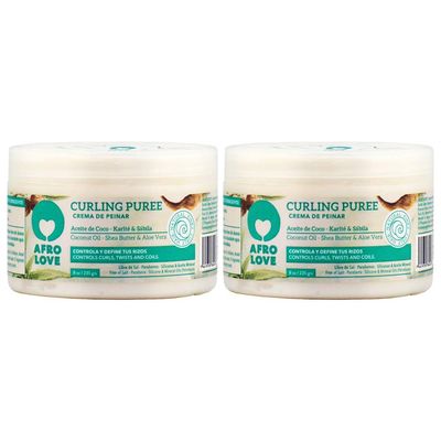 Afro Love Curling Puree 8oz Pack of 2 Curl Cream for Defining Curls, Twists &amp; Coils - Frizz Control, Hydrating &amp; Moisturizing - Sulfate-Free, Paraben-Free, for Curly &amp; Coily Hair