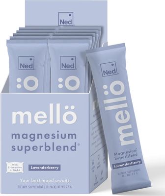 Mello Magnesium Supplement Superblend Powder - Magnesium Glycinate with L-Theanine, GABA, and Trace Minerals - Supports Sleep, Relaxation, and Balanced Energy - Lavenderberry Flavor, 10-Pack, Singles