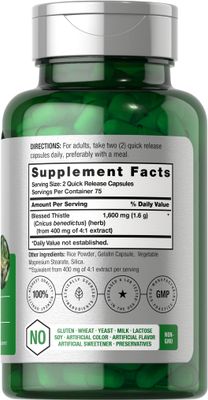 Horbaach Blessed Thistle Capsules 1600 mg 150 Count Max Potency Non-GMO, Gluten Free Herb Supplement