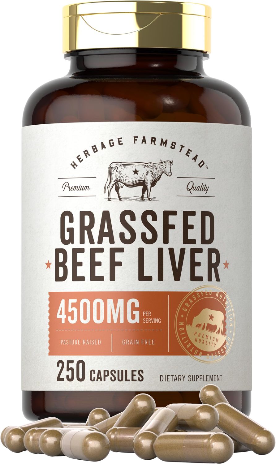 Carlyle Grass Fed Beef Liver Capsules 4500mg 250 Count Desiccated Supplement Non-GMO, Gluten Free by Herbage Farmstead