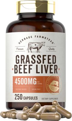 Carlyle Grass Fed Beef Liver Capsules 4500mg 250 Count Desiccated Supplement Non-GMO, Gluten Free by Herbage Farmstead