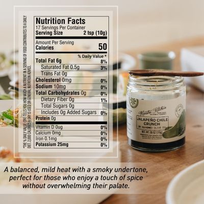Mild Jalapeno Pepper Chile Crunch 6oz - All Natural Mexican Chili Crisp in 100 Seasoned Olive Oil, Garlic &amp; Rosemary - Spicy Crunchy Salsa Macha Hot Sauce - Keto Friendly Vegan Gluten Free NON GMO