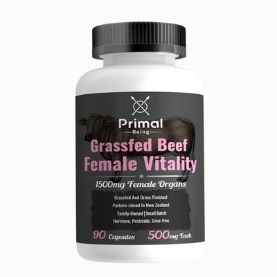 Primal Being Grassfed Beef Female Vitality Supplement- Supports Hormonal Health, Fertility, Inflammation, Energy - 90 Capsules, 1500mg per Serving