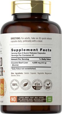 Carlyle Grass Fed Beef Liver Capsules 4500mg 250 Count Desiccated Supplement Non-GMO, Gluten Free by Herbage Farmstead