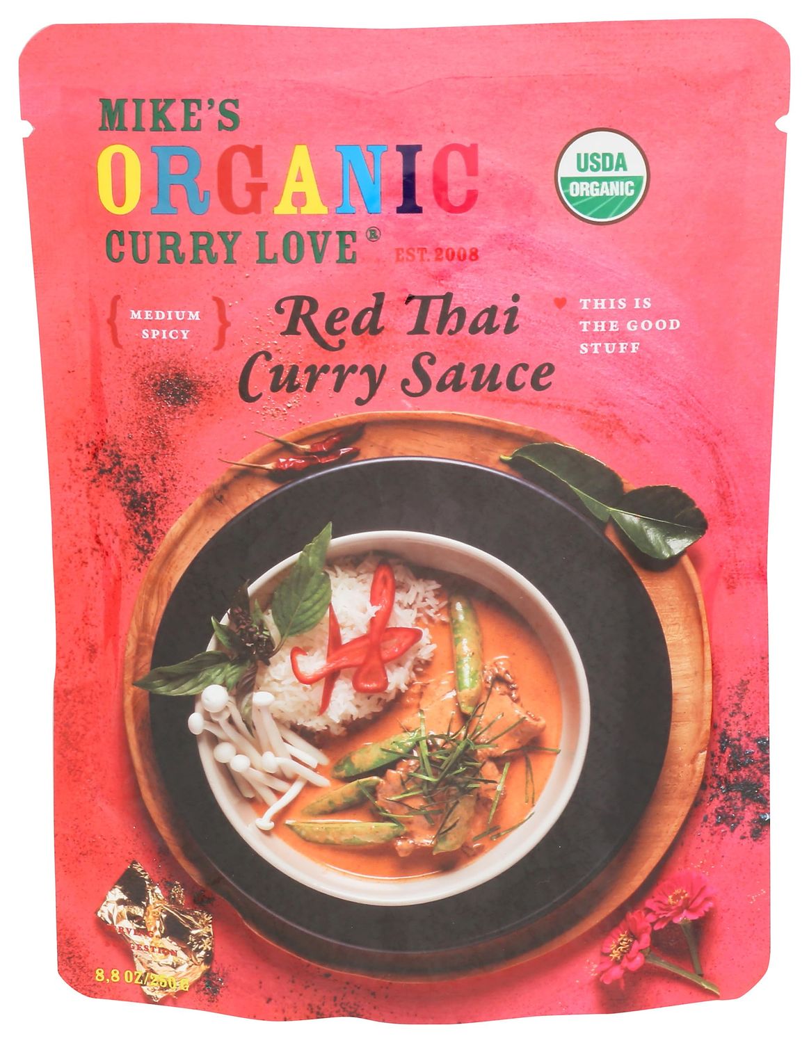 Red Thai Curry Sauce ORGANIC. VEGAN. DAIRY FREE. FOR A QUICK AND EASY MEAL. 1 x 8.8 oz pouch
