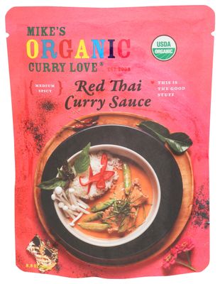 Red Thai Curry Sauce ORGANIC. VEGAN. DAIRY FREE. FOR A QUICK AND EASY MEAL. 1 x 8.8 oz pouch