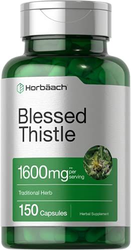 Horbaach Blessed Thistle Capsules 1600 mg 150 Count Max Potency Non-GMO, Gluten Free Herb Supplement