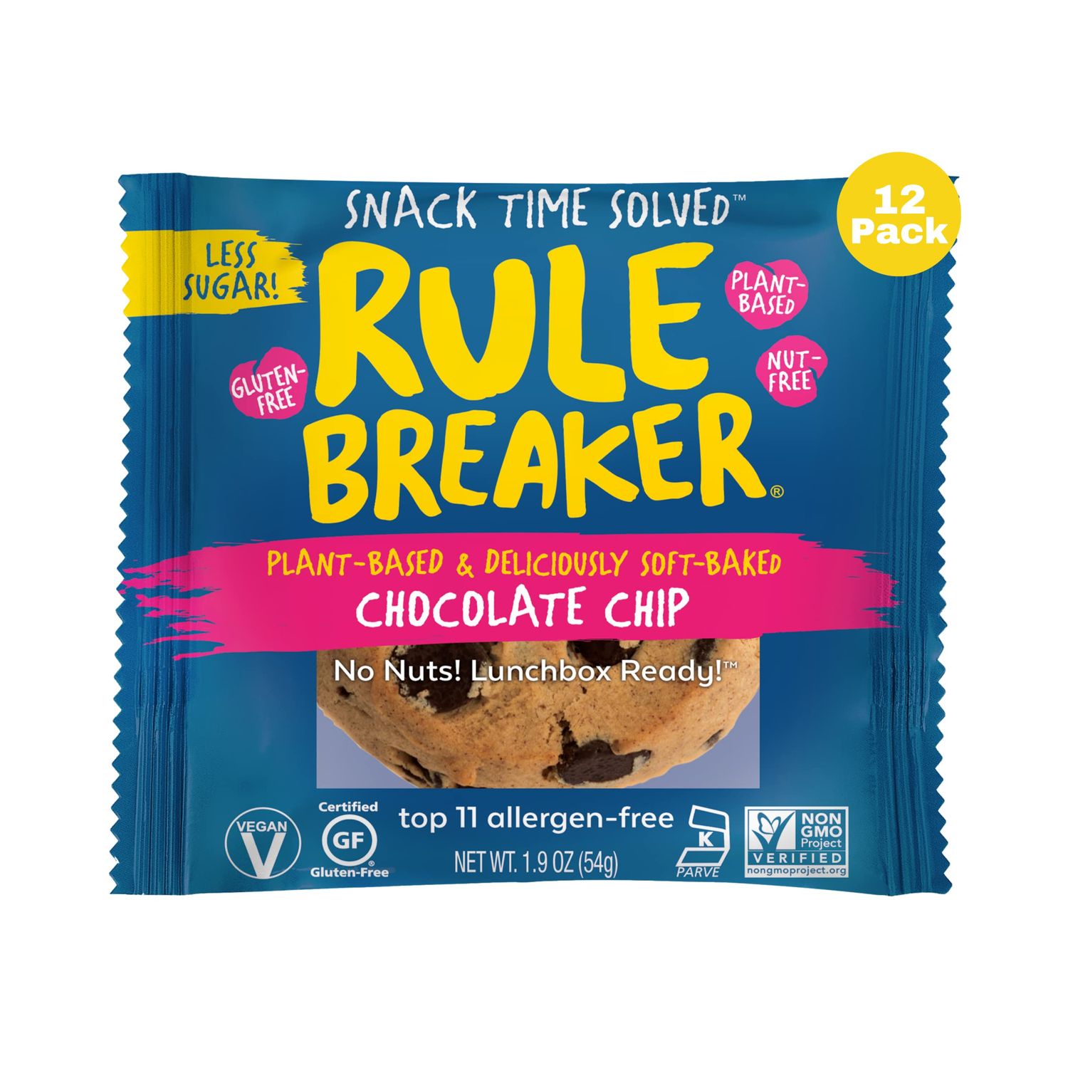 Rule Breaker Snacks Vegan Gluten Free Chocolate Chip Blondie Cookies Plant-Based, Dairy, Nut, Soy, Allergen Free, Kosher Soft-Baked, Great for lunchboxes Snacks for Kids and Adults Pack of 12
